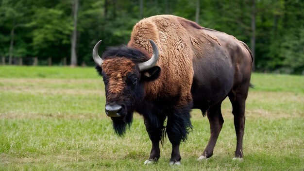 Photo vue rapprochée d'un bison dans la réserve de bisons de hunedoara, en roumanie