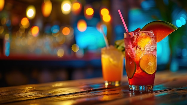 Vue rapprochée des boissons de verre sur la table