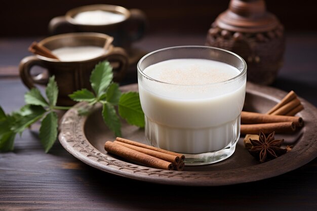 Vue rapprochée d'un bol de boisson rafraîchissante au lait de riz agua de horchata