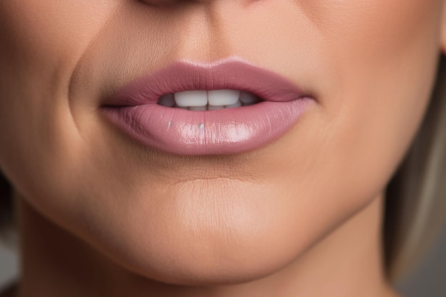 Photo vue rapprochée de la bouche d'une femme d'âge moyen avec la bouche fermée illustration générée par l'ia