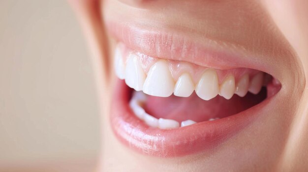 Vue rapprochée de la bouche d'une personne aux dents blanches