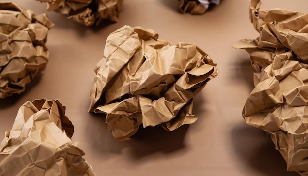 Photo vue rapprochée d'une boule de papier marron froissée