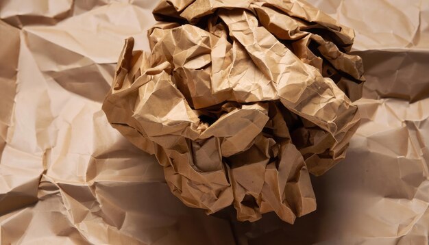 Vue rapprochée d'une boule de papier marron froissée