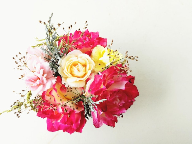 Vue rapprochée d'un bouquet de roses sur un fond blanc