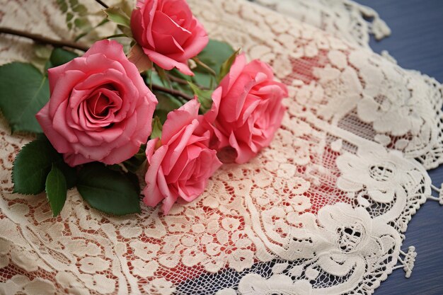 Photo vue rapprochée d'un bouquet de roses avec un ventilateur à main vintage