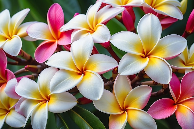 Vue rapprochée d'une branche de plumeria