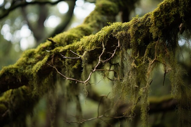 Vue rapprochée des branches de chêne couvertes de mousse