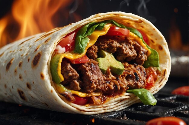 Vue rapprochée d'un burrito grillé ou grillé