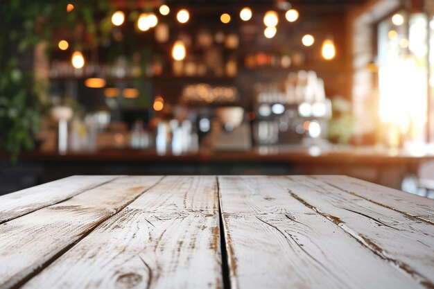 Vue rapprochée d'un café et d'un bar en bois blanc en arrière-plan