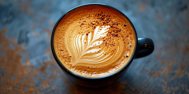 Vue rapprochée d'un cappuccino mousseux avec des tourbillons de mousse de lait