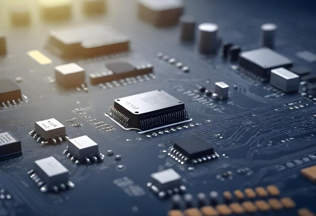 Vue rapprochée d'une carte de circuit électronique avec des micropuces et des composants