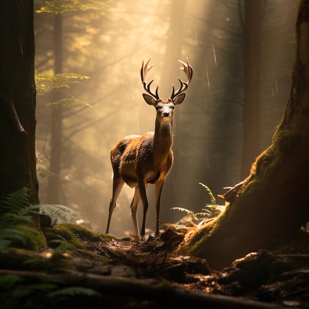 Photo vue rapprochée d'un cerf dans la forêt sur fond de feuillage vert