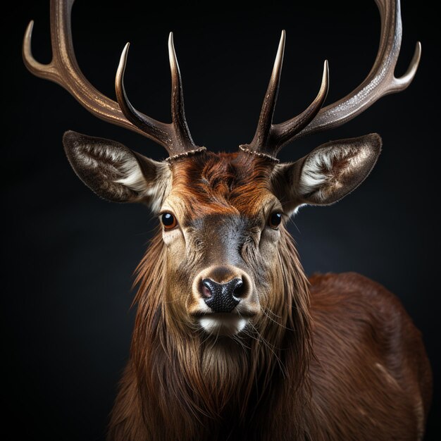 Vue rapprochée d'un cerf rouge devant un fond sombre