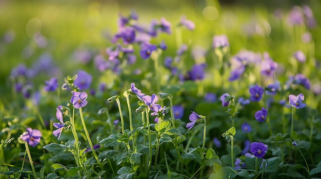 Vue rapprochée d'un champ de fleurs violettes avec un fond flou Les fleurs sont en focus et les couleurs sont vives