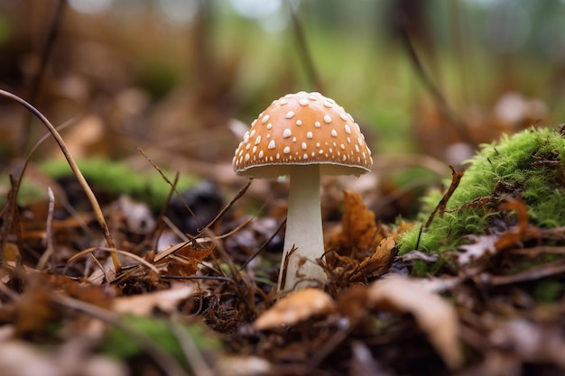 Vue rapprochée d'un champignon dans un champ de trèfle dans les bois
