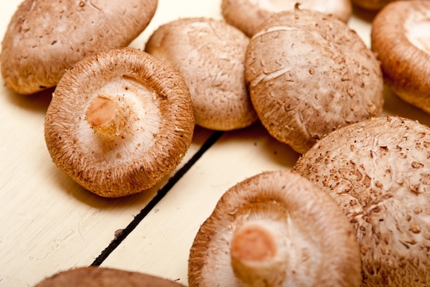 Vue rapprochée des champignons comestibles sur la table