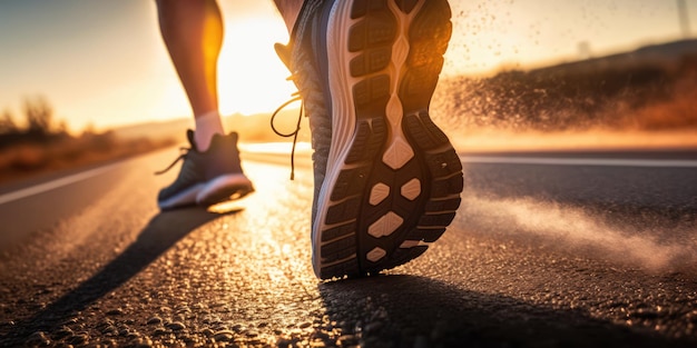 Vue rapprochée des chaussures de sport de coureur sprint sur piste