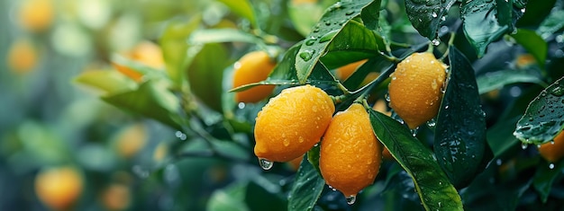 Vue rapprochée de citrons accrochés à un arbre dans une citronnerie IA générative