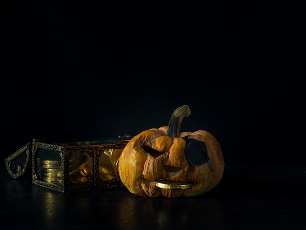 Photo vue rapprochée d'une citrouille sur fond noir