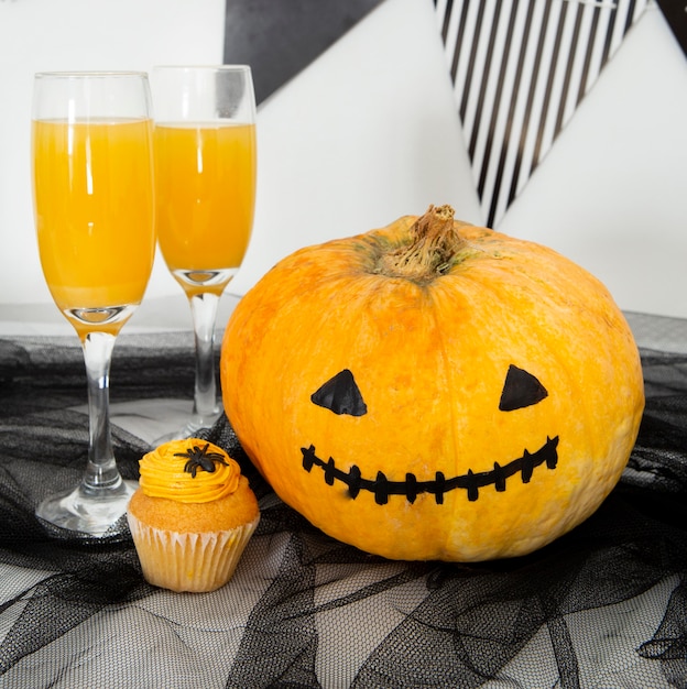 Photo vue rapprochée de la citrouille d'halloween