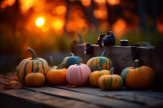 Photo une vue rapprochée de citrouilles multicolores de différentes tailles