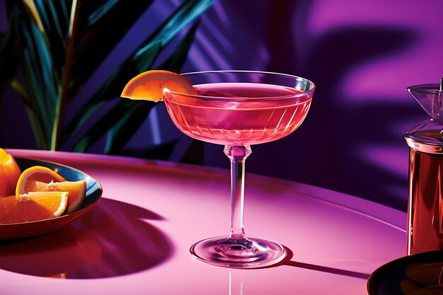 Vue rapprochée d'un cocktail ou d'une boisson violet