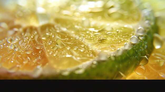 Photo vue rapprochée d'un coin de citron juteux avec des gouttes d'eau sur sa surface