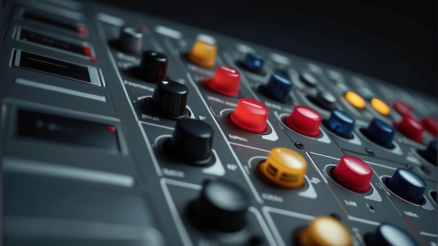 Vue rapprochée d'une console de mixage sonore