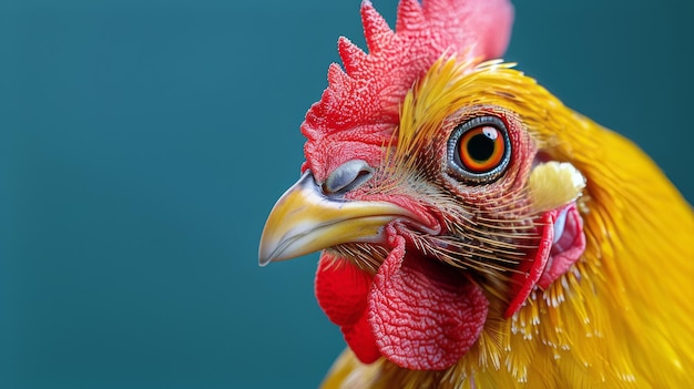 Vue rapprochée d'un coq sur fond bleu