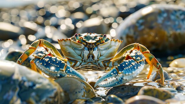 Vue rapprochée d'un crabe sur les rochers