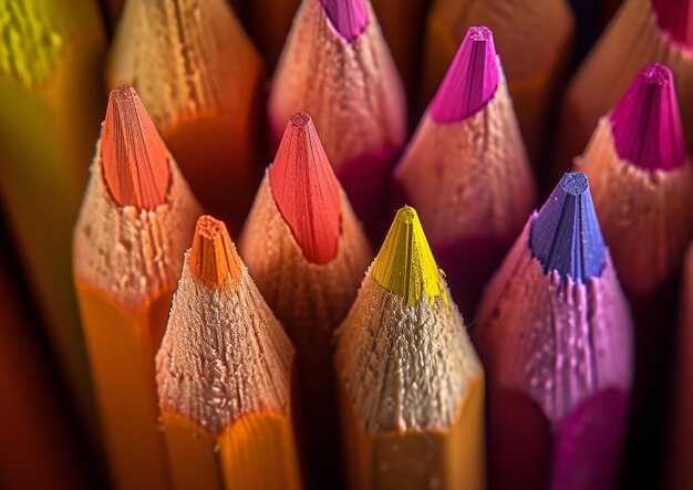 Photo vue rapprochée des crayons colorés