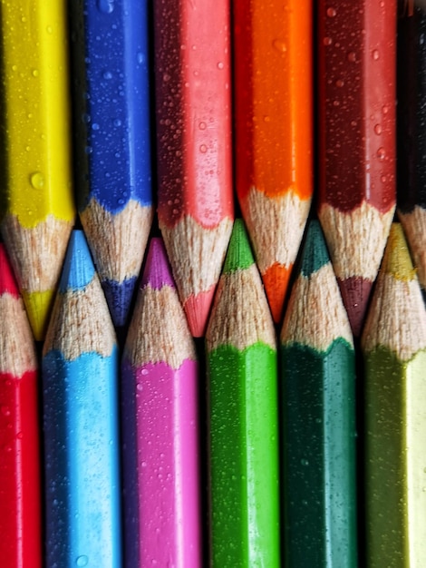 Photo vue rapprochée des crayons multicolores