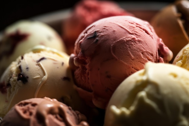 Vue rapprochée de la crème glacée aux fraises