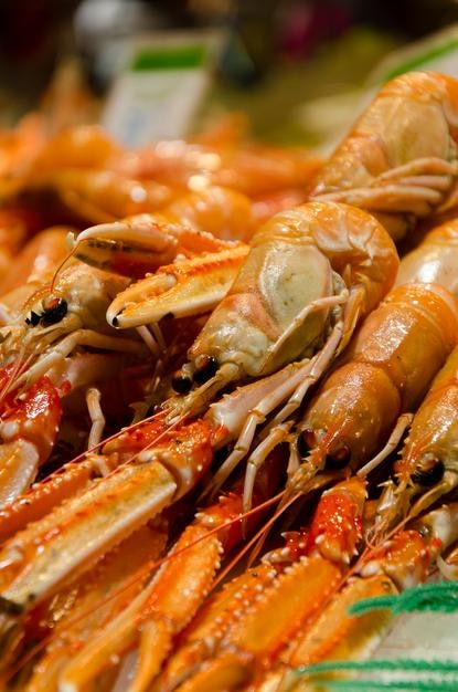 Vue rapprochée des crevettes cuites
