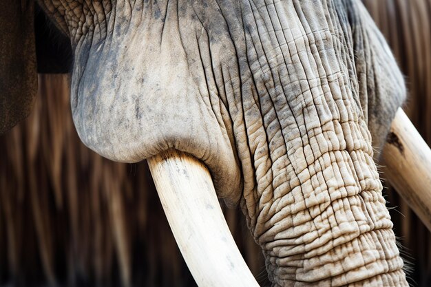 Vue rapprochée des défenses d'un éléphant majestueux