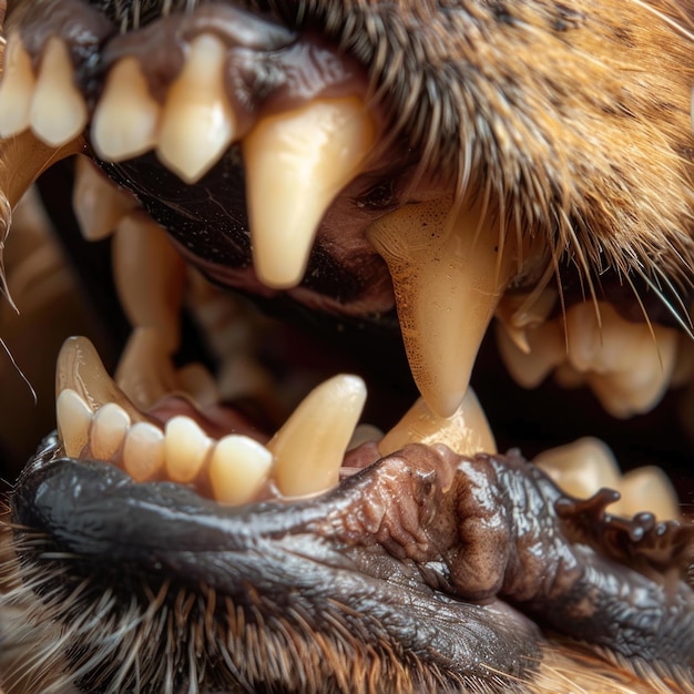 Photo vue rapprochée des dents d'un chien adaptées au concept de soins vétérinaires ou d'animaux de compagnie