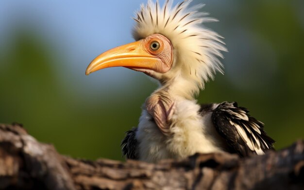 Vue rapprochée détaillée d'un poussin de corne à bec jaune