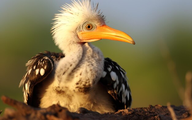 Vue rapprochée détaillée d'un poussin de corne à bec jaune