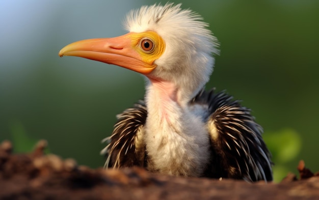 Vue rapprochée détaillée d'un poussin de corne à bec jaune