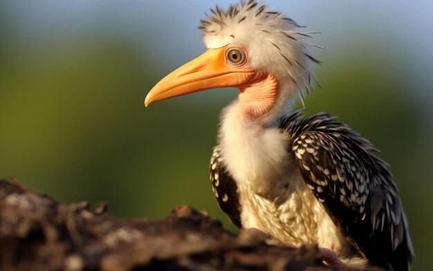 Vue rapprochée détaillée d'un poussin de corne à bec jaune