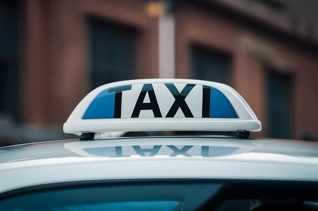 Vue rapprochée des détails des transports urbains du panneau de taxi à carreaux au sommet de la voiture