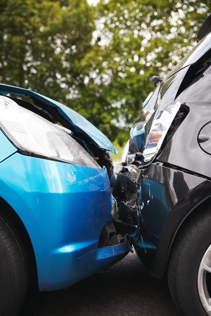 Photo vue rapprochée de deux voitures endommagées dans un accident de la route