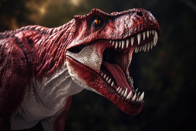 Vue rapprochée d'un dinosaure avec la bouche ouverte