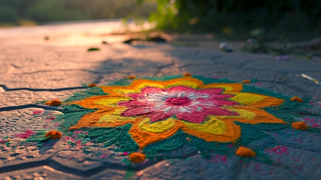 Vue rapprochée d'un doily coloré sur une table Diwali