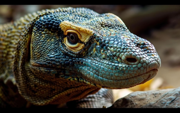 Photo vue rapprochée d'un dragon de komodo avec des yeux étincelants