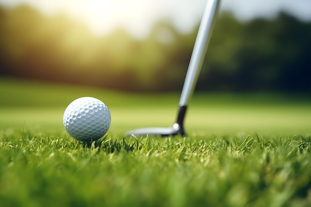 vue rapprochée du bandy de golf et de la balle de golf sur l'herbe