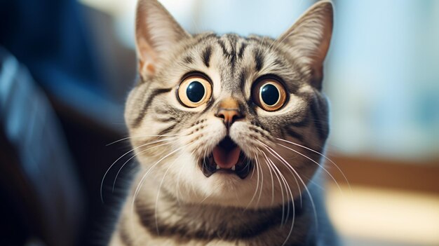 Photo vue rapprochée du chat qui lève les yeux et regarde avec étonnement