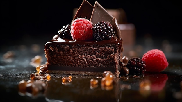 Vue rapprochée du délicieux dessert au chocolat noir