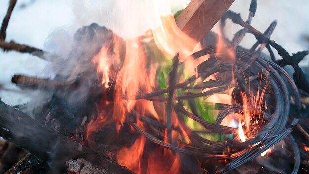 Photo vue rapprochée du feu de joie