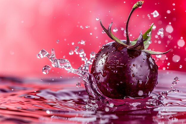 Vue rapprochée du fruit d'acai éclaboussé sur un fond coloré